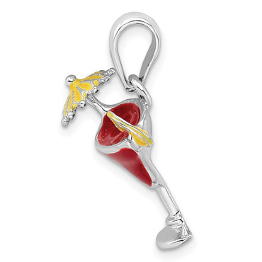 Sterling Silver Rhodium-plated Polished Enameled Margarita Pendant