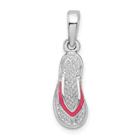 Sterling Silver Rhodium-plated Enameled Pink Flip-flop Pendant
