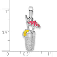 Sterling Silver Rhodium-plated 3D Enameled Cocktail Drink Pendant