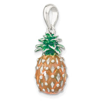 Sterling Silver Rhod-plated Polished 3D Enameled Pineapple Pendant