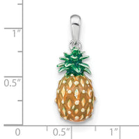 Sterling Silver Rhod-plated Polished 3D Enameled Pineapple Pendant