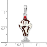 Sterling Silver Rhodium-plated Enameled Chocolate Sundae Pendant