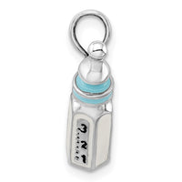Sterling Silver Rhodium-plated Polished 3D Blue Baby Bottle Pendant