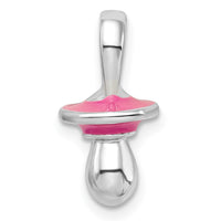 Sterling Silver Rhodium-plated 3D Pink Enameled Pacifier Pendant
