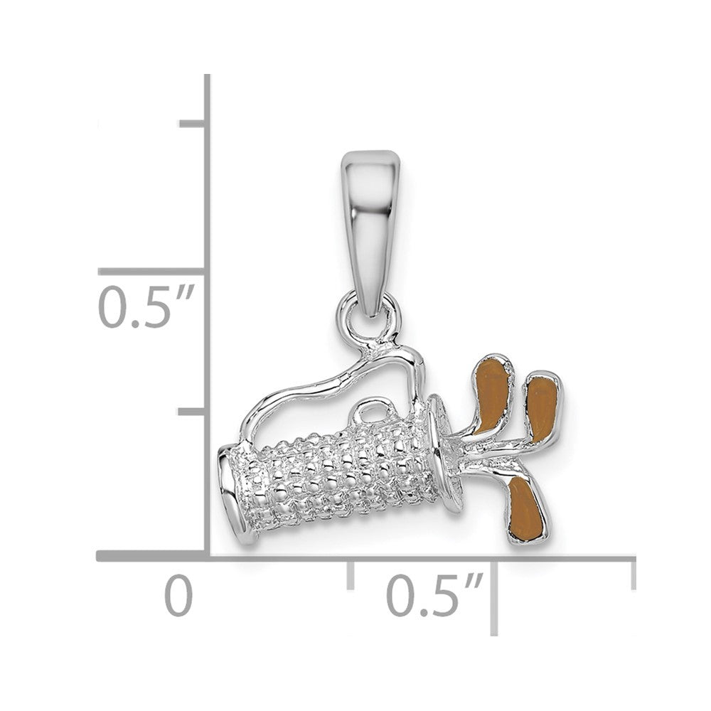 Sterling Silver Rhodium-plated Polished 3D Enameled Golf Bag Pendant