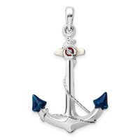 Sterling Silver Rhodium-plated Polished 3D Enameled Anchor Pendant