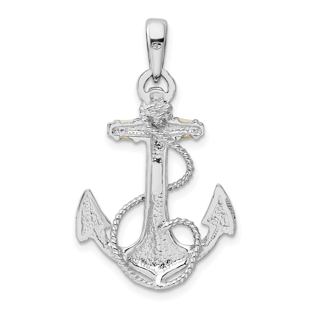 Sterling Silver Rhodium-plated Enameled Anchor w/Rope Pendant