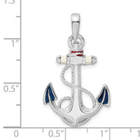 Sterling Silver Rhodium-plated Enameled Anchor w/Rope Pendant