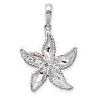 Sterling Silver Rhodium-plated Enameled Orange Starfish Pendant