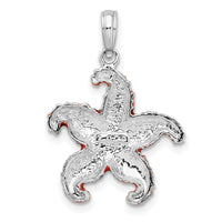 Sterling Silver Rhodium-plated Enameled Orange Starfish Pendant