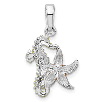 Sterling Silver Rhodium-plated Enameled Starfish/Seahorse Pendant