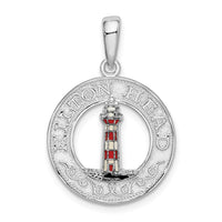 Sterling Silver Polished Enamel Hilton Head w/Lighthouse Pendant