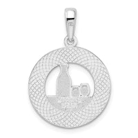 Sterling Silver Rhodium-plated Enamel Traverse CityMI w/Wine Pendant