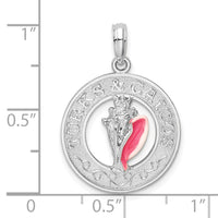 Sterling Silver Rhodium-plated Enameled Turks Caicos w/Shell Pendant