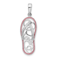 Sterling Silver Rhodium-plated Enameled LOVE Flip-flop Pendant