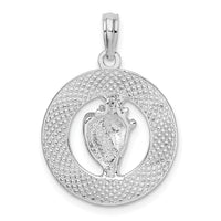 Sterling Silver Rhodium-plated Enamel Bahamas Circle w/Shell Pendant