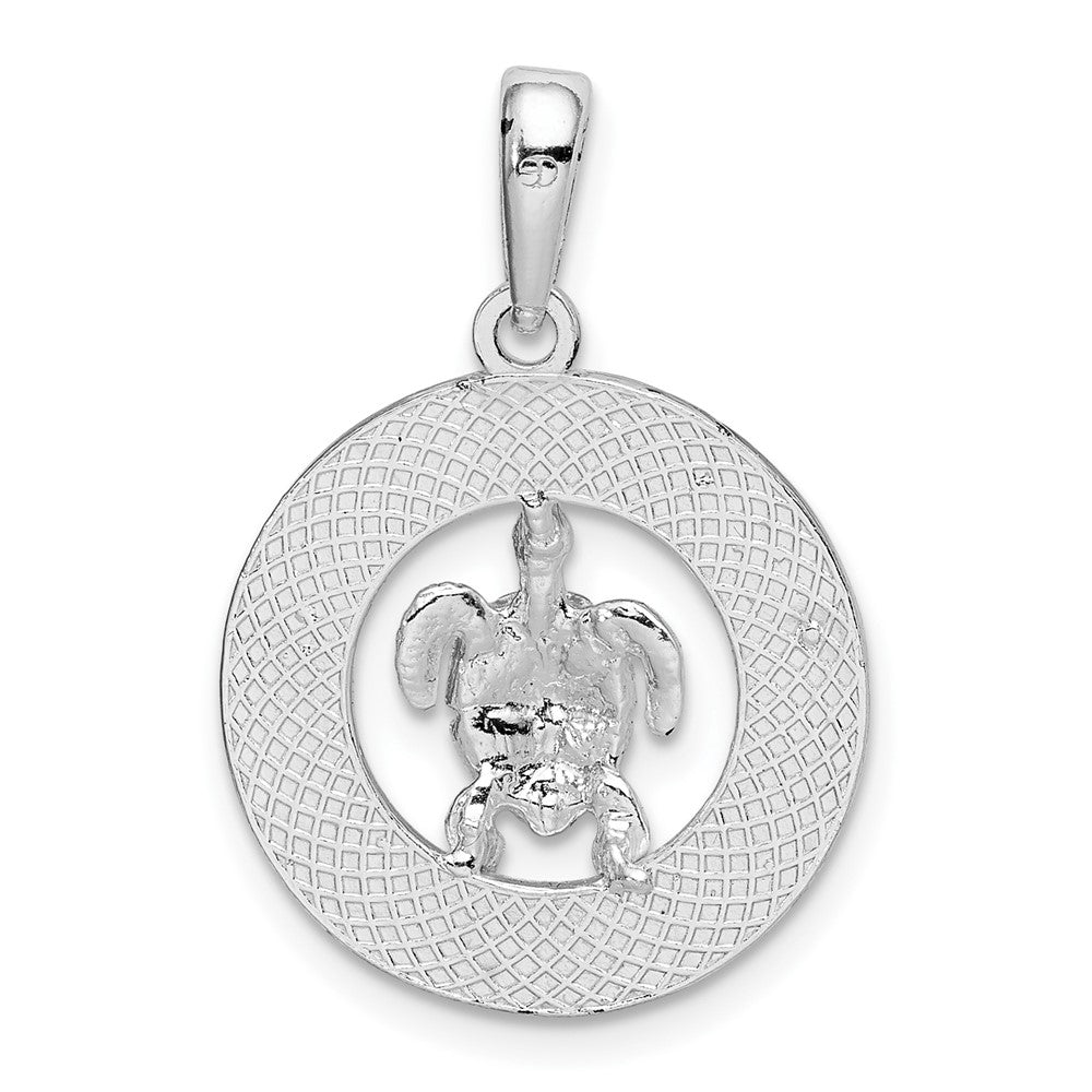 Sterling Silver Rhodium-plated Enamel Bahamas Circle w/Turtle Pendant