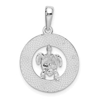 Sterling Silver Rhodium-plated Enamel Bahamas Circle w/Turtle Pendant