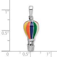 Sterling Silver Rhodium-plated 3D Enameled Hot Air Balloon Pendant