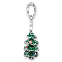 Sterling Silver Rhodium-plated 3D Enameled Christmas Tree Pendant