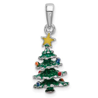 Sterling Silver Rhodium-plated 3D Enameled Christmas Tree Pendant