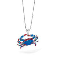 Sterling Silver Rhodium-plated Polished Enameled Blue Crab Pendant