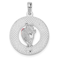 Sterling Silver Rhodium-plated Enameled Sanibel Circle w/Shell Pendant