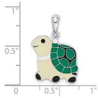 Sterling Silver Rhodium-plated Polished Enameled Green Turtle Pendant