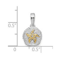 Sterling Silver Rhodium-plated Sand Dollar w/14k Starfish Pendant