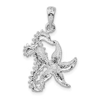 Sterling Silver Rhodium-plated Seahorse/Starfish w/14k Pendant