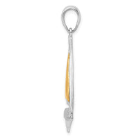 Sterling Silver Rhodium-plated Polished Sailboat w/14k Sail Pendant