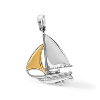 Sterling Silver Rhodium-plated Polished Sailboat w/14k Sail Pendant