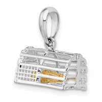 Sterling Silver Rhodium-plated Moveable 3D Trap w/14k Lobster Pendant