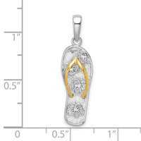 Sterling Silver Rhodium-plated 3D Floral Flip-flop w/14k Straps Pendant