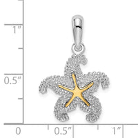 Sterling Silver Rhodium-plated Textured Starfish w/14k Accent Pendant