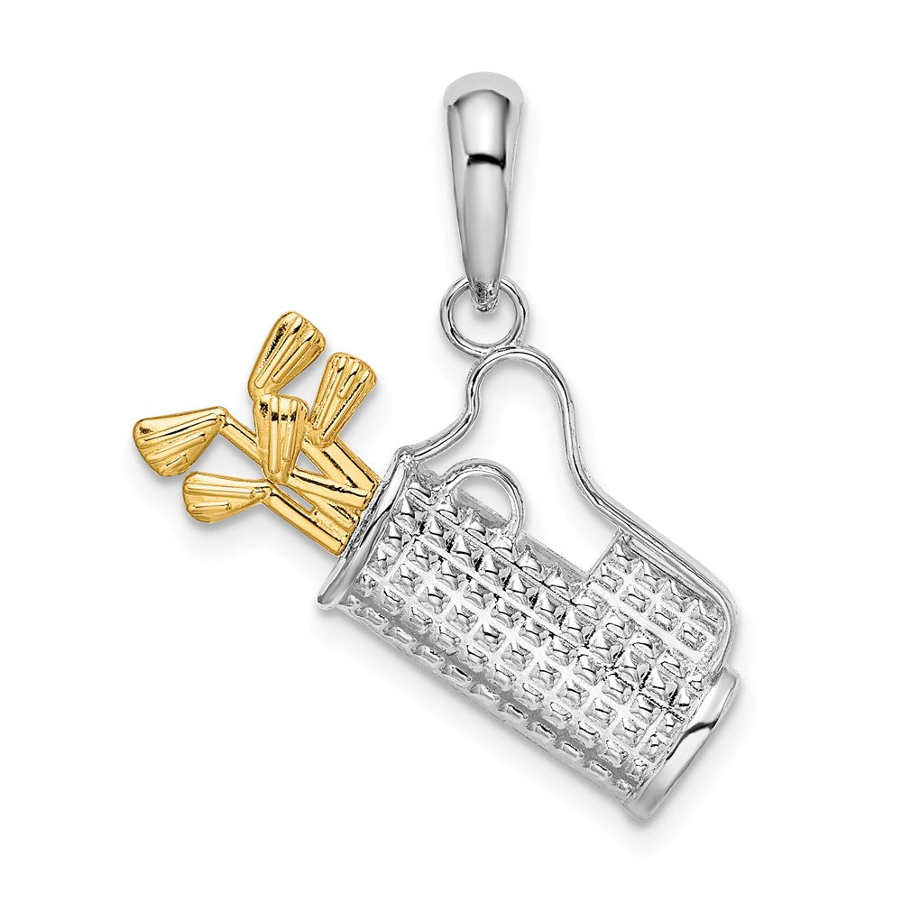 Sterling Silver Rhodium-plated Polished Golf Bag w/14k Clubs Pendant