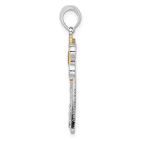 Sterling Silver Rhodium-plated Polished Dragonfly w/14k Accent Pendant
