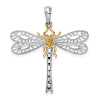 Sterling Silver Rhodium-plated Polished Dragonfly w/14k Accent Pendant