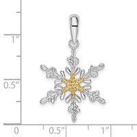 Sterling Silver Rhodium-plated Lacey Snowflake w/14k Center Pendant