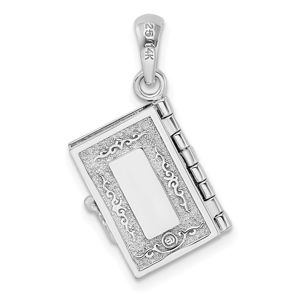 Sterling Silver Rhod-plted 3D Lords Prayer Holy Bible w/14k Pendant