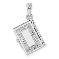 Sterling Silver Rhod-plted 3D Lords Prayer Holy Bible w/14k Pendant