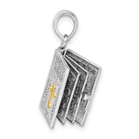 Sterling Silver Rhod-plted 3D Lords Prayer Holy Bible w/14k Pendant
