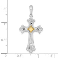 Sterling Silver Rhod-plated D/C Fleur de Lis Cross w/14k Accent Pendant