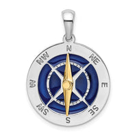 Sterling Silver RH-plated Enamel Compass w/14k Moving Needle Pendant