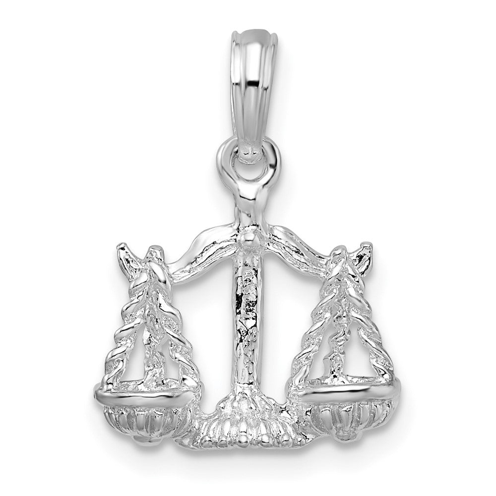 Sterling Silver Rhodium-plated Polished 3D Libra Zodiac Pendant