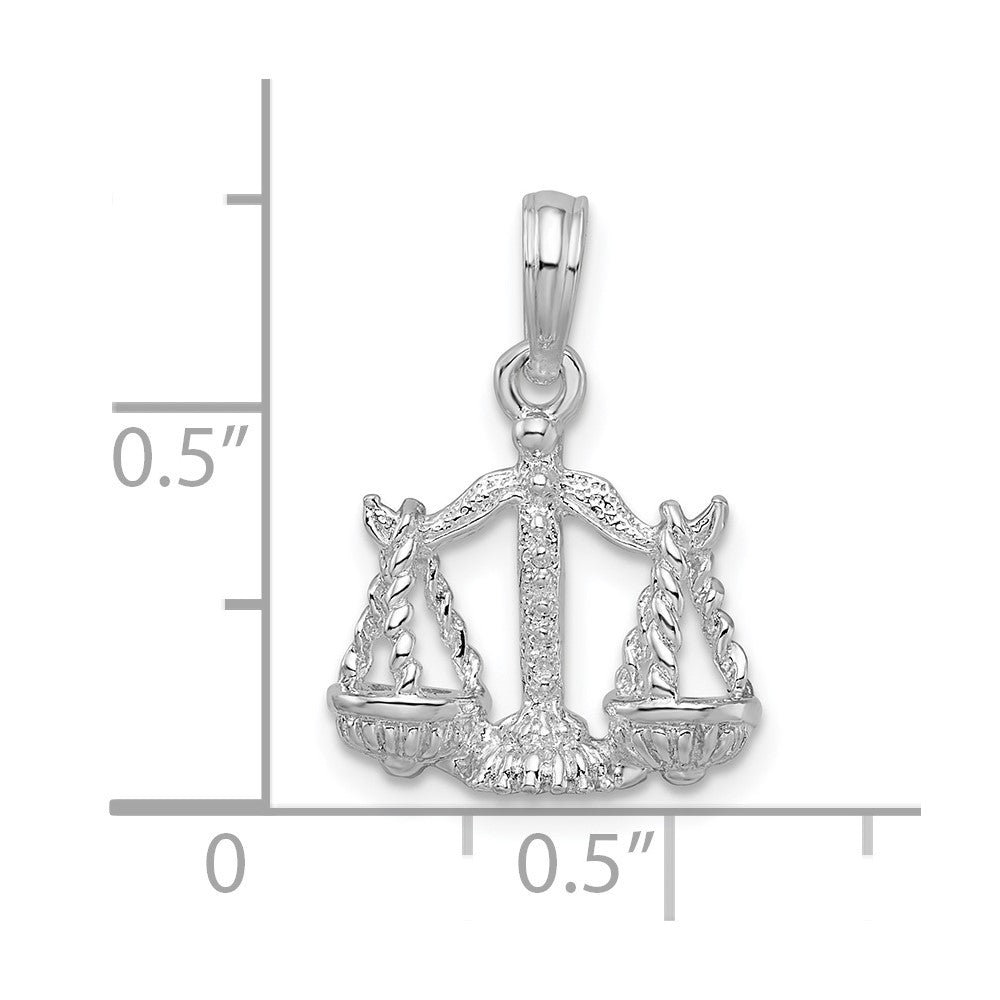 Sterling Silver Rhodium-plated Polished 3D Libra Zodiac Pendant