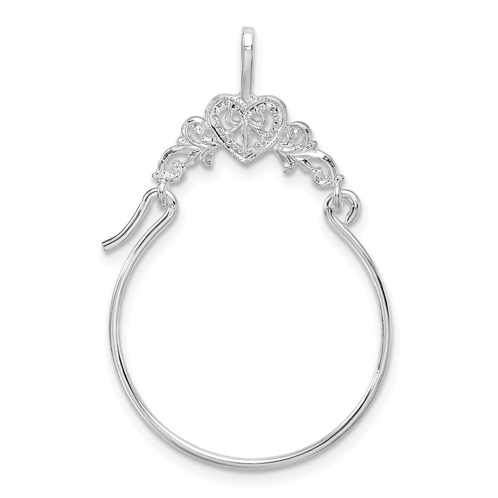 Sterling Silver Polished Heart w/Scroll Charm Holder