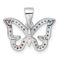 Sterling Silver Rhodium-plated Multicolor CZ Butterfly Pendant