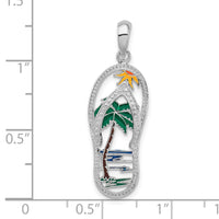 Sterling Silver Rhodium-plated Enameled Palm Tree Flip-flop Pendant