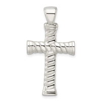 Sterling Silver Polished Twisted Hollow Large Latin Cross Pendant